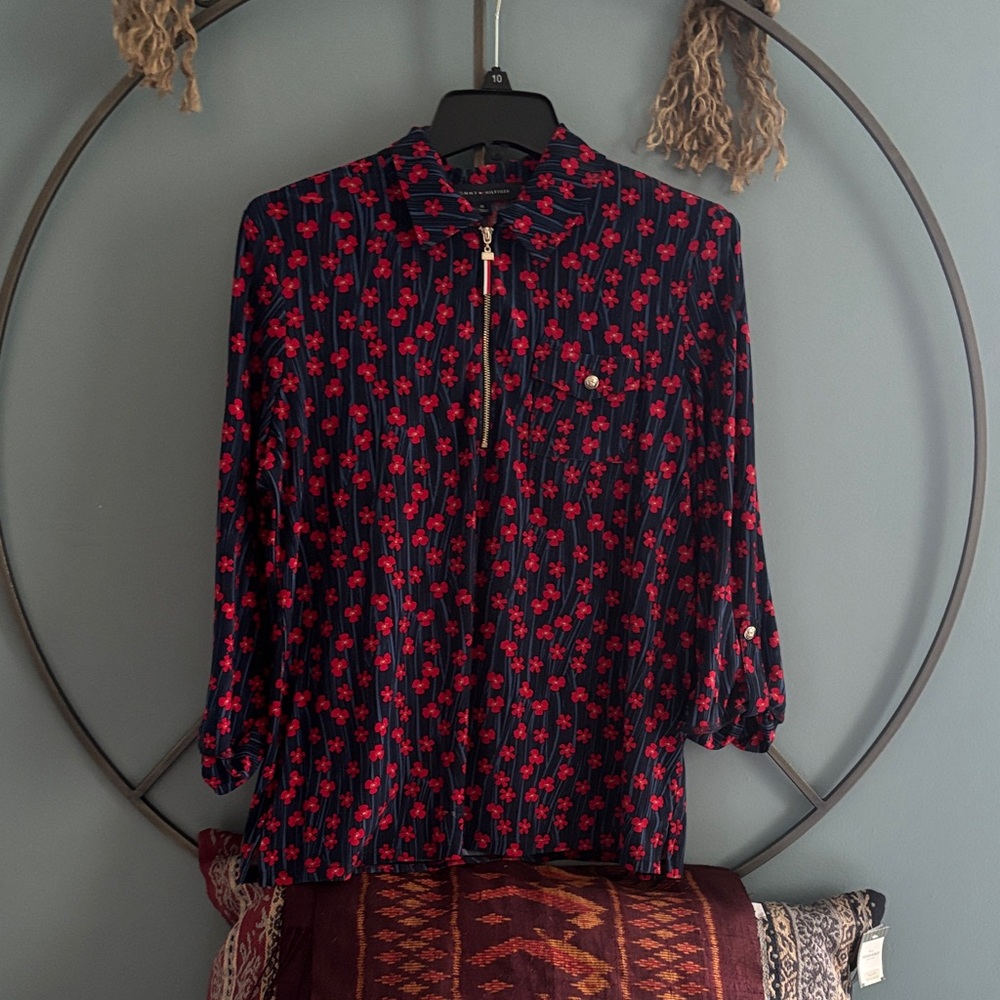 Tommy Hilfiger Navy and Red Floral Blouse